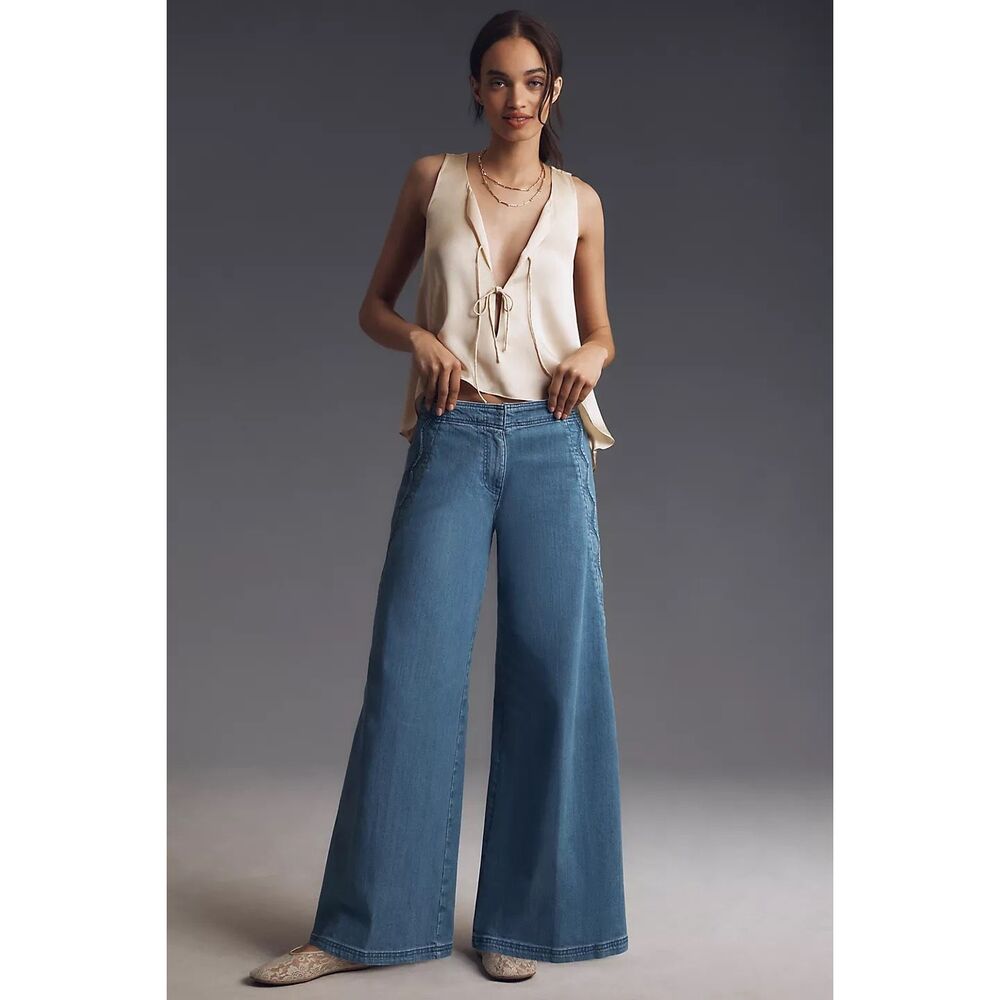 Anthropologie Maeve Scallop-Edge High-Rise Wide-Leg Jeans Size 27